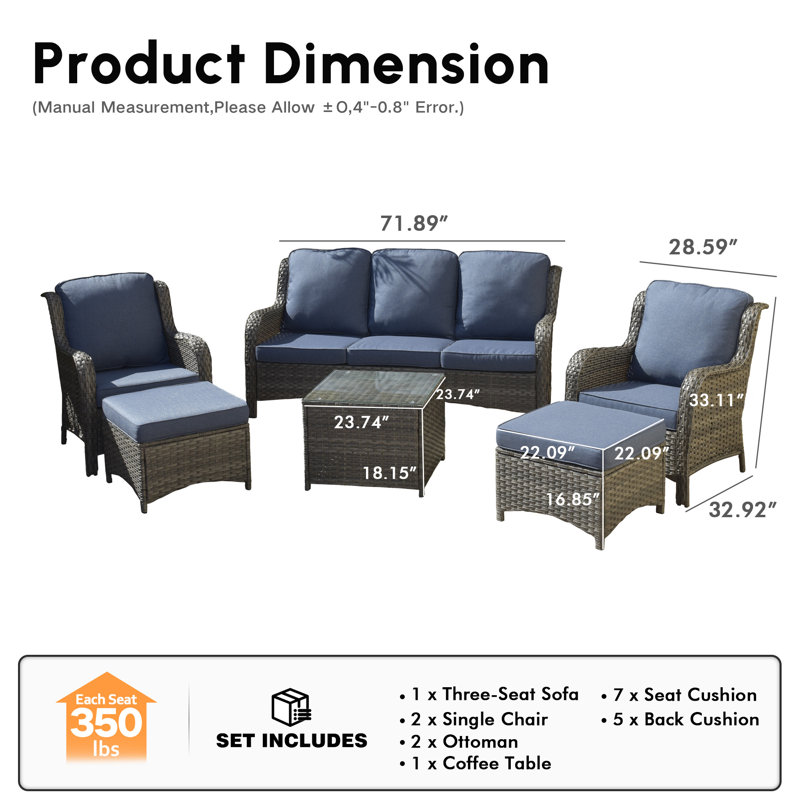 Amerissa 5 - Person Patio Conversation Set with Cushions, Denim Blue, Gray