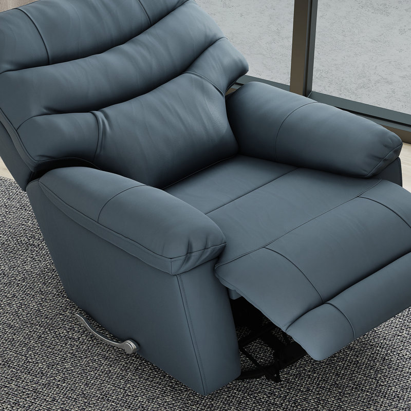 Global Home Swivel Glider Recliner with Manual Footrest In Oslo Sapphire, Sapphire Blue