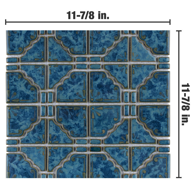 Hudson  Moonbeam Porcelain Grid Mosaic Wall & Floor Tile, Pacific Blue