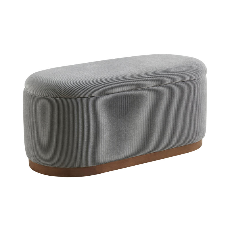 Chic Gray Corduroy Lift Top Storage Bench With Functional Interior Elegant In Walnut Finish Legs, Gray
