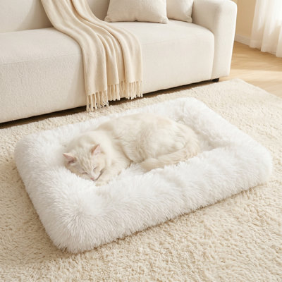 Soft Plush Faux Fur Fluffy Puppy Pad, Washable Dog Cat Bed Mat, White, 19.6" x 31.4", for Indoor Pet Sleep Cushion