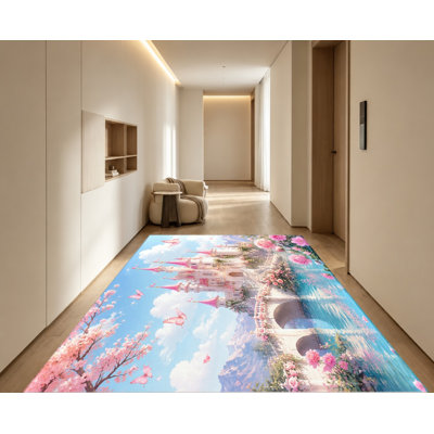 Tapis papillon château fantastique, motif floral rose, lavable à la machine, antidérapant, décoration intérieure artistique pour salon, chambre, salle de jeux, appartement