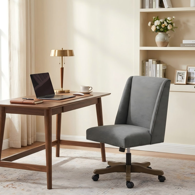 Chaise de bureau pivotante en chenille Mellins, Gris