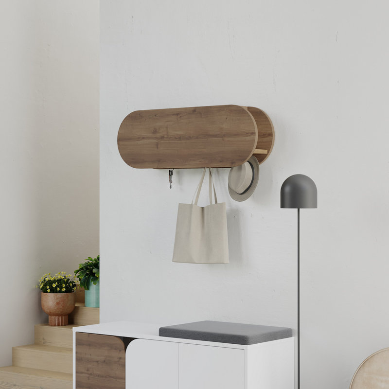 Stylish Wall-Mounted Coat Hanger, Hitit Color, 33.1 x 11.2 x 6.1 inches | 100% Melamine Coated Particle Board & Metal Static Dyed Iron | Soft-Close Hinges, 11 lbs Weight Capacity | Perfect for Entryway & Hallway Organization
