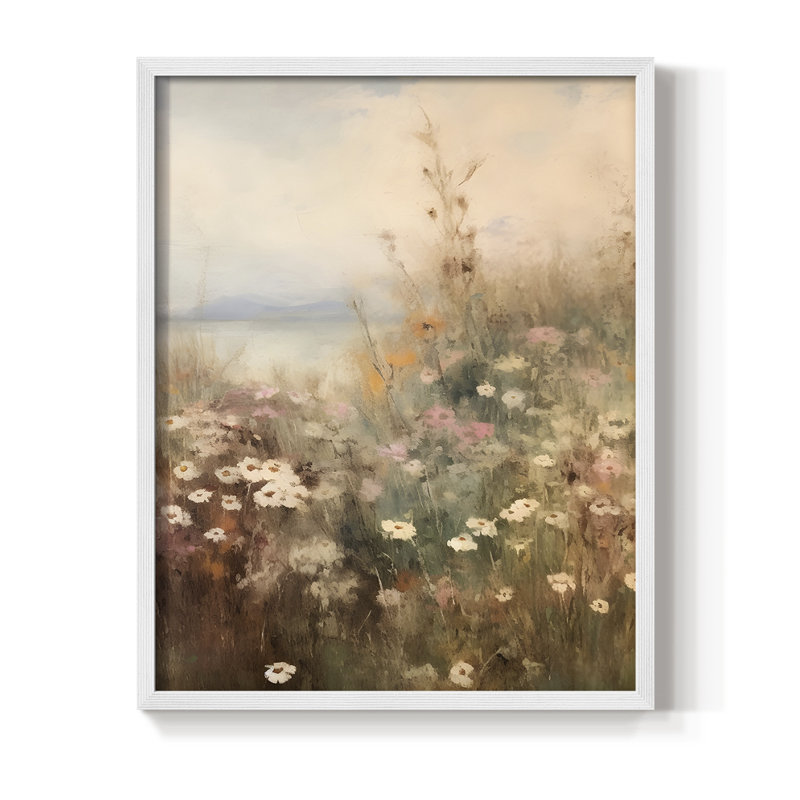 Impression florale vintage encadrée XLV III - bois massif, H 21 po x l 17 po, Blanc