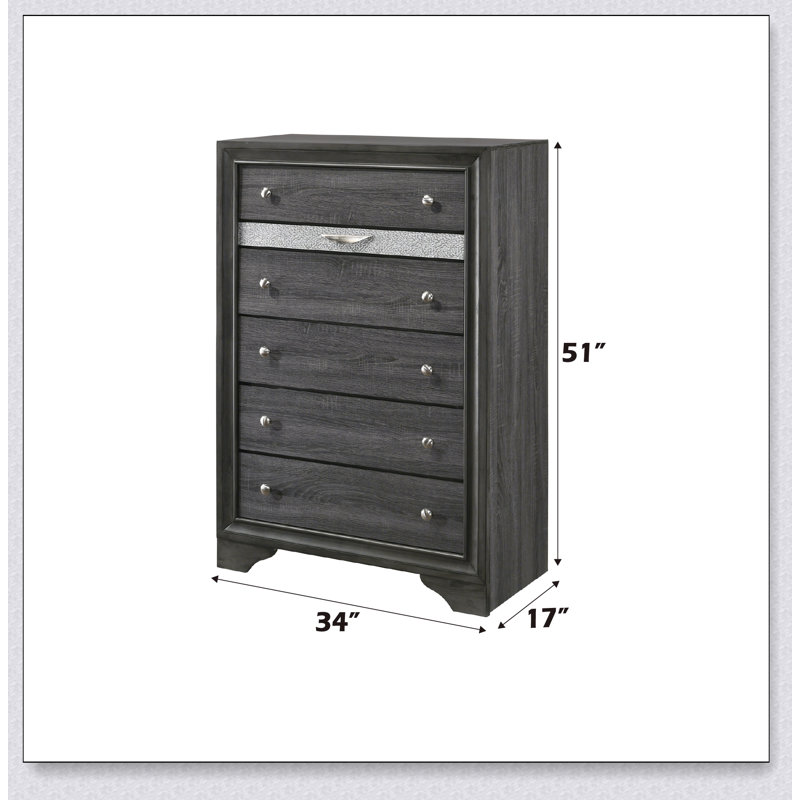 Naima Gray Finish Chest With Five Drawers And Built-In Jewelry Organizer, Perfect For Modern Storage Solutions., Gray