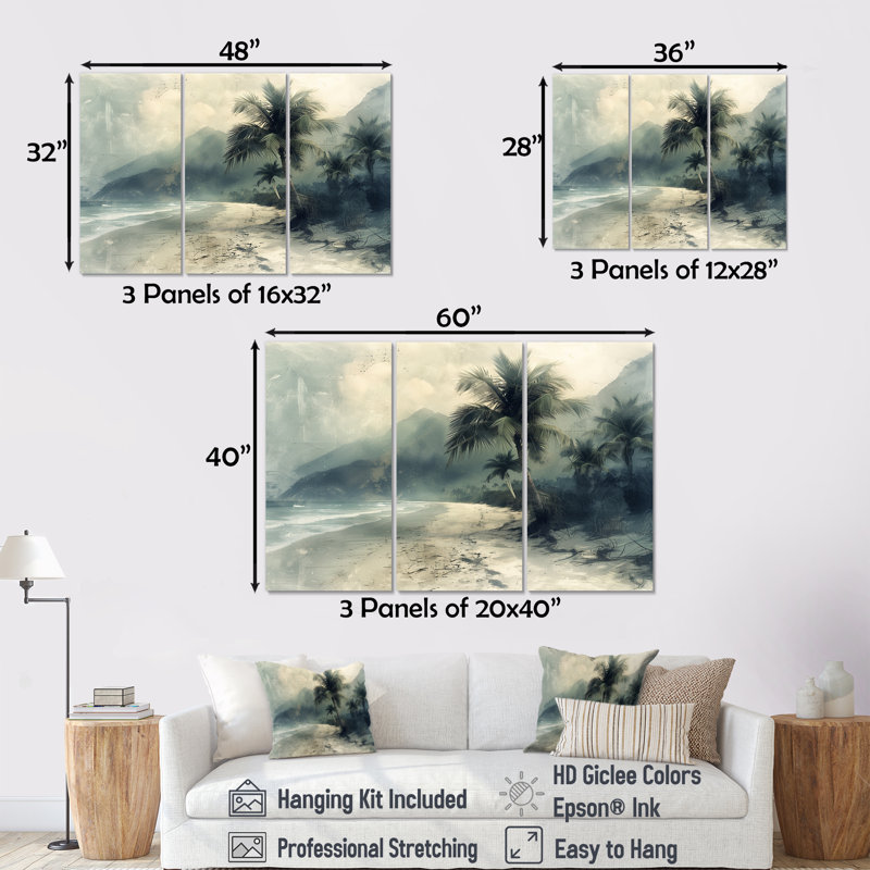 Ensemble d'art mural Sarver - palmiers et palmiers, Toile tendue, H 32 po x l 48 po x P 1 po