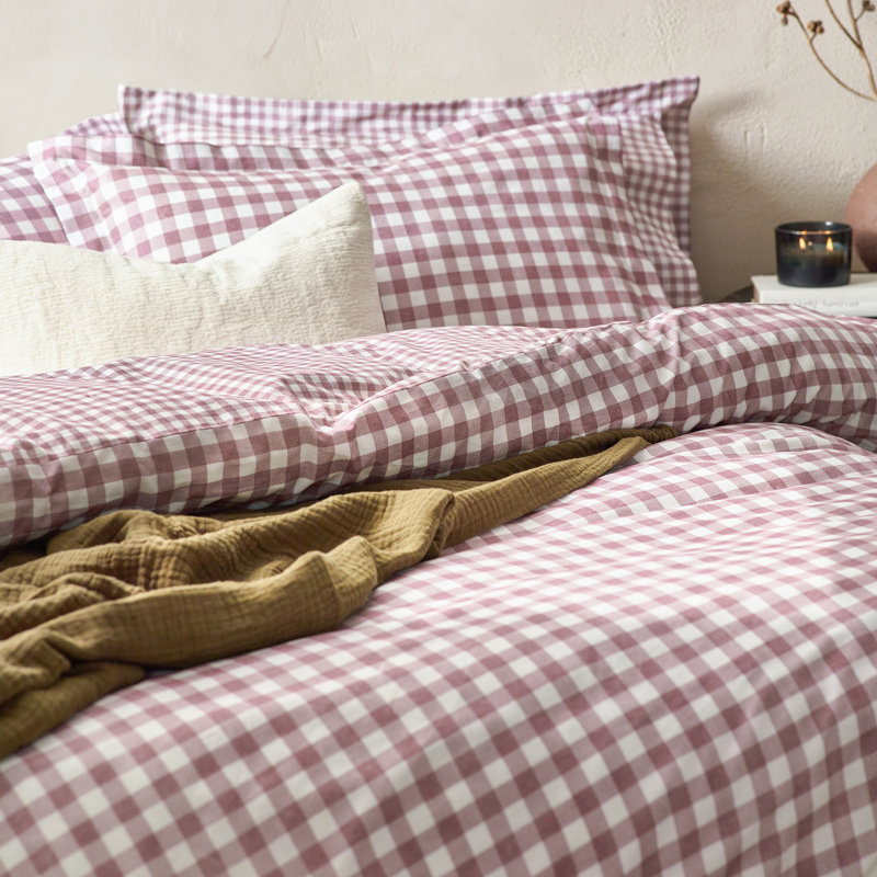Barton Gingham Check Duvet Cover Set, Red/White, Double Duvet Cover + 2 Standard Pillowcases