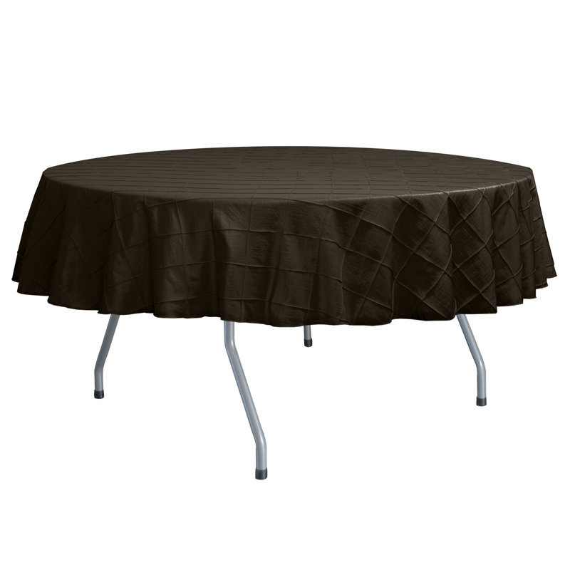 Ultimate Textile - Embroidered Pintuck Taffeta Tablecloth, 72" Round, 3, Brown