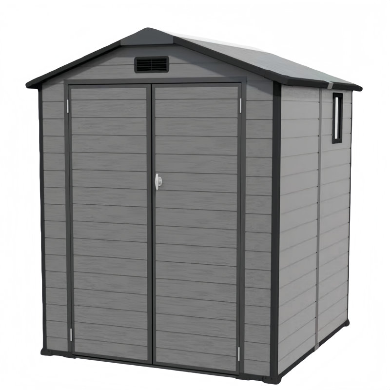 6X6 Ft Plastic Outdoor Storage Shed - Lockable Resin Tool Shed With Window & Floor, 84.75" H x 91.25" W x 119.75" D