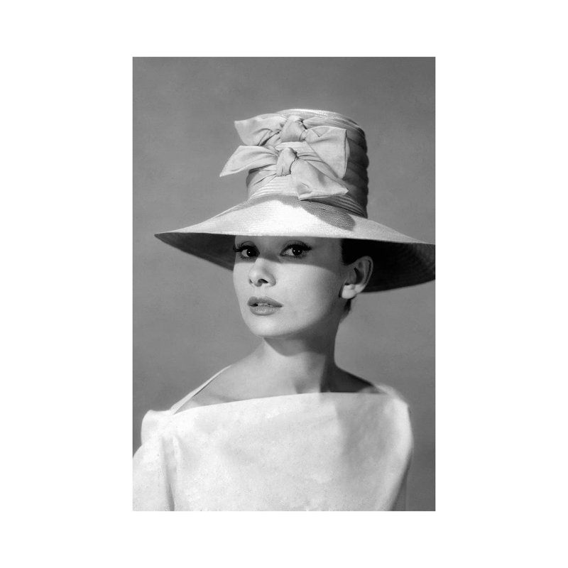 Audrey Hepburn In A Tall Two Bowed Hat by Radio Days - Wrapped Canvas Print, 20.32 cm H x 30.48 cm W
