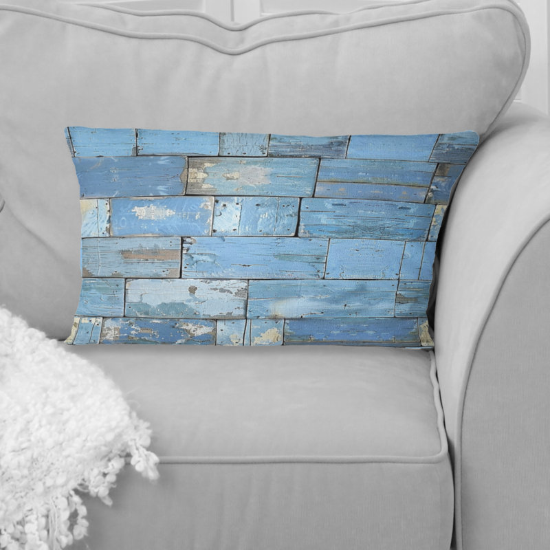 Blue Beige Country Rustic Wood II - Country Throw Pillow, Rectangular, 12"H x 20"W
