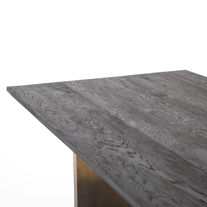 Brennan Solid Oak Dining Table, Black Oak Top/Ombre Brass Base