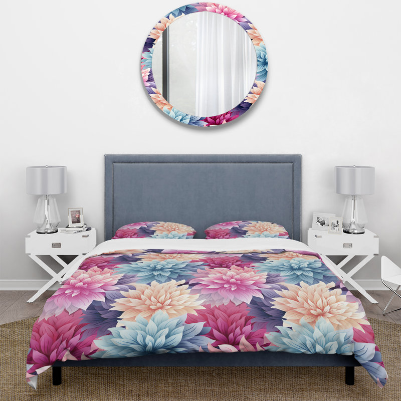 Ensemble de housse de couette damassé rose et mauve à motif géométrique damassé I