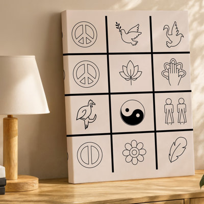 Canvas Create A Minimalist Illustration Featuring Various Symbols Of Peace Arranged Wall Art In A Grid Pattern Include A Peace Sign A Canvas Wall Art