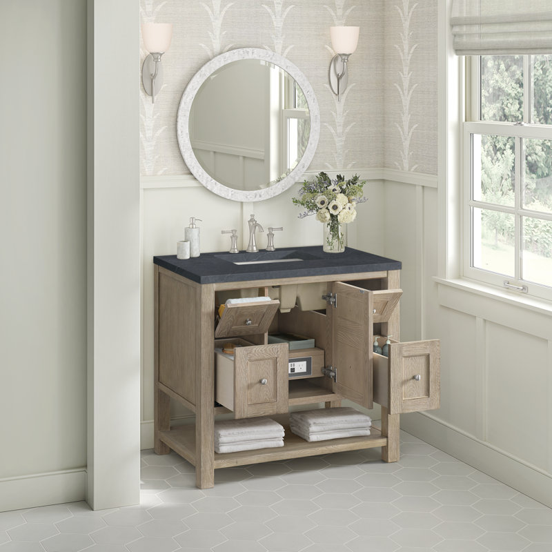 Breckenridge 36'' W Single Vanity, Charcoal Soapstone, Whitewashed Oak, 8" Widespread