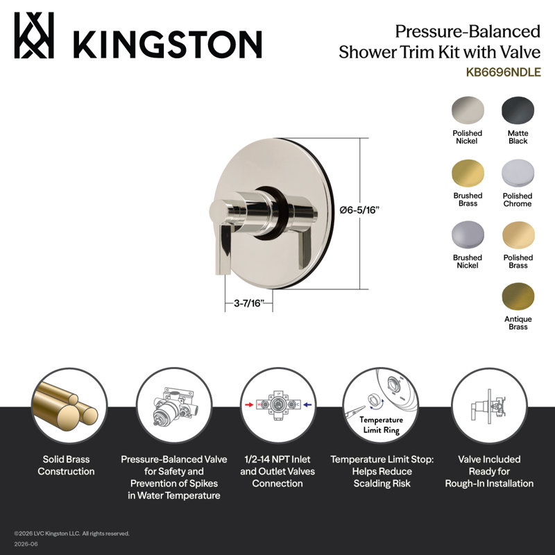 Kingston Brass NuvoFusion Single-Handle Pressure Balanced Shower Valve and Trim Set - Valve Included, Brushed Brass