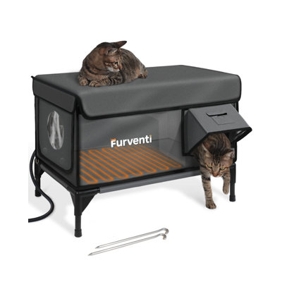 Elevated Outdoor Heated Cat House-Rainproof, Insulated Mat, Multiple Outlets, Eco-Frlendly Material, Designed ForStray Cats-Dark Gray