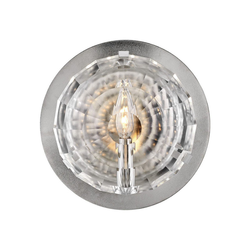 Leo Single Light Wall Sconce w/ Optic Crystal Glass, Polished Nickel