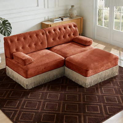 Canapé modulaire en velours brun L 76,6 po Chesterfield