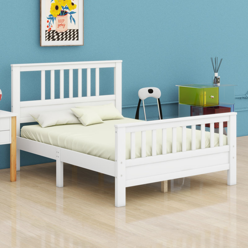 Lit plateforme en bois avec tête et pied de lit, Lit double