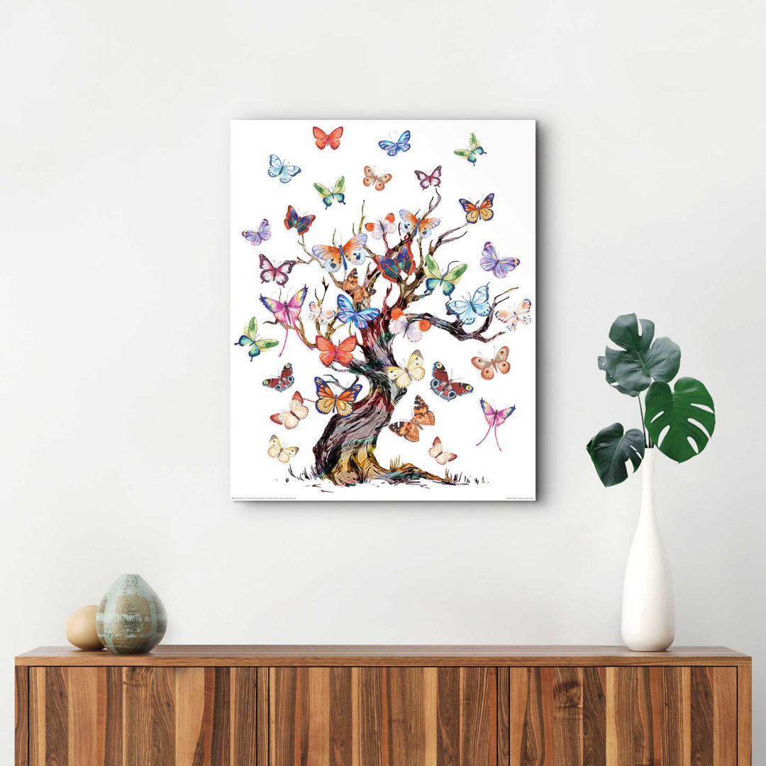 Wandbild Deko Panel Schmetterling Baum Fantasie - Romantisch