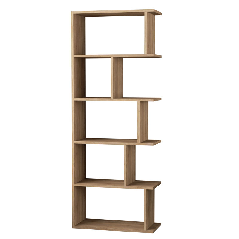 Tapi Modern Asymmetrical 5-Tier Bookcase, Oak
