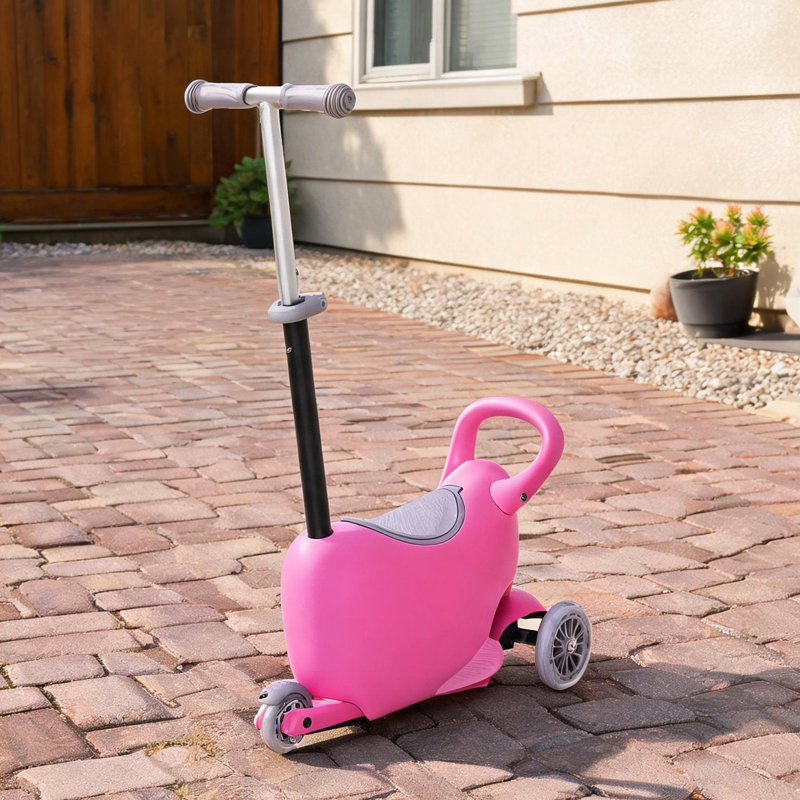Scooters pour enfants combinant rangement et PP rose et métal avec scooter pour enfants 3 en 1 rose chaud et combinant 22 x 9,5 x 30