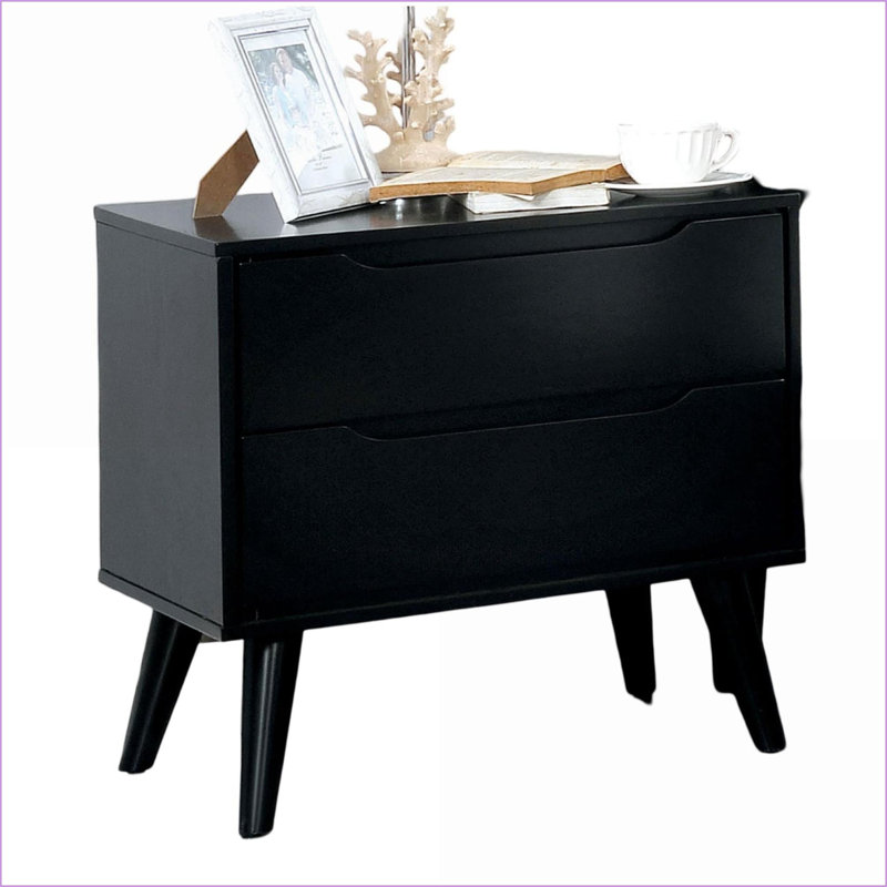 Table de chevet 2 tiroirs Mid-Century, Noir