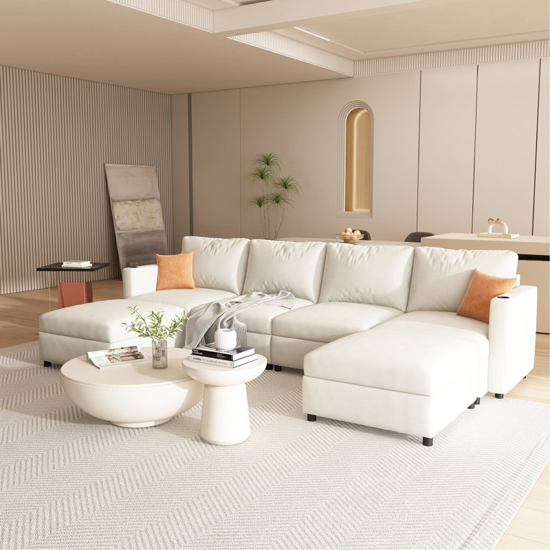 Modern Large Sectional Sofa, Antique White