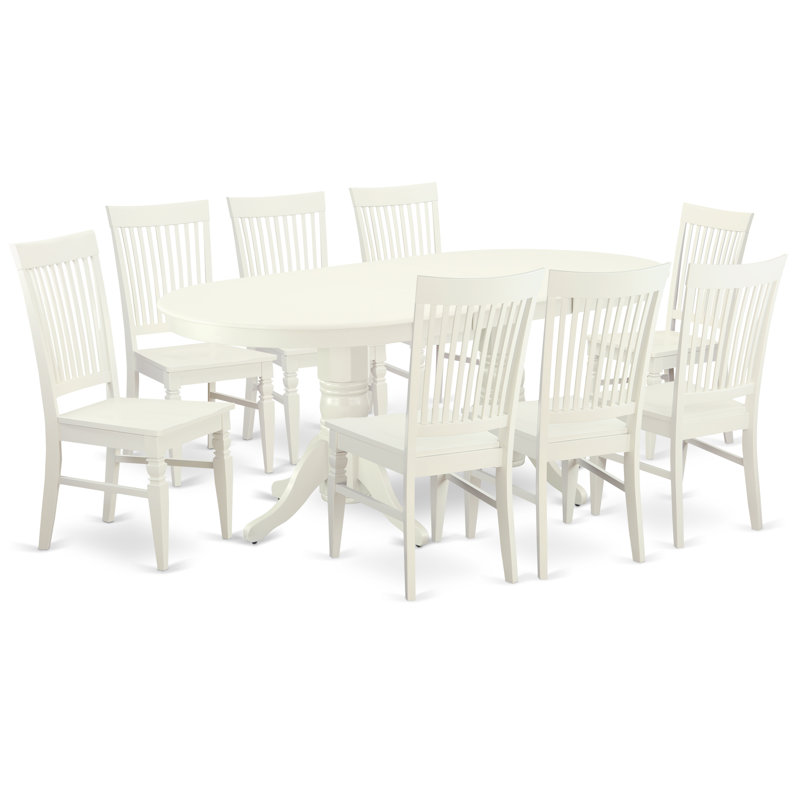 9 Piece Kitchen Table Set Includes an Oval Dining Table with Butterfly Leaf and 8 Dining Room Chairs, Linen White