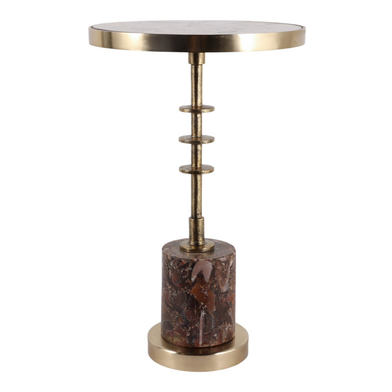 Table d'appoint ronde en métal à colonnes superposées, de style moderne, pour salon - Table d'appoint contemporaine au profil étroit, idéale à côté du canapé - 58 cm, bronze et brun