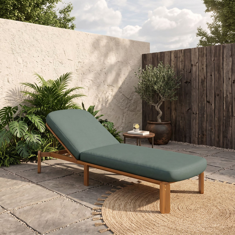 Chaise longue d'extérieur en bois d'acacia avec dossier inclinable réglable et coussins épais pour piscine, jardin, balcon