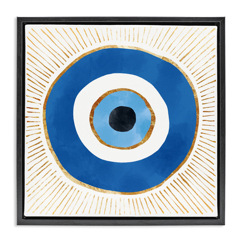 Rayons rayés «Evil Eye», H 18 po x l 18 po, Cadre flottant noir de jais