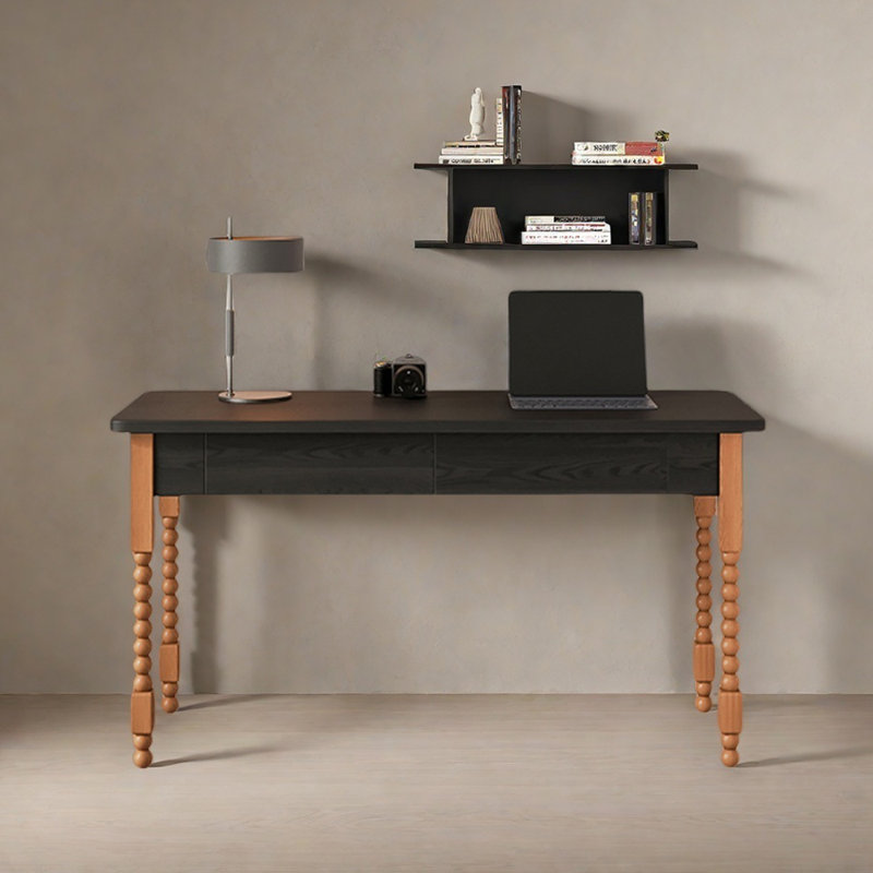 Bureau d'écriture simple et rétro en bois de frêne, Noir, H 29,52 po x l 55,11 po x P 19,68 po