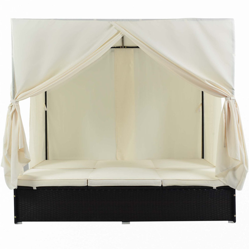 Busina 77" Wide Outdoor Wicker Patio Daybed with Cushions, Outdoor Furniture, Patio Sofa Set, Beige