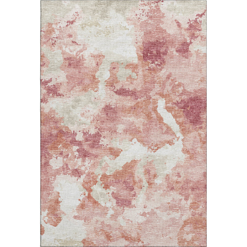 Tapis rose lavable à la machine de qualité supérieure AMF67, Rectangle 5 pi x 7 pi 6 po