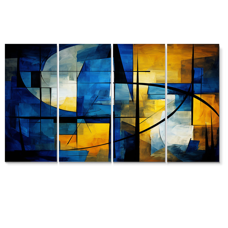 «Symphony In Kings Blue Jazz I», art mural géométrique, 4 pièces, H 28 po x l 48 po
