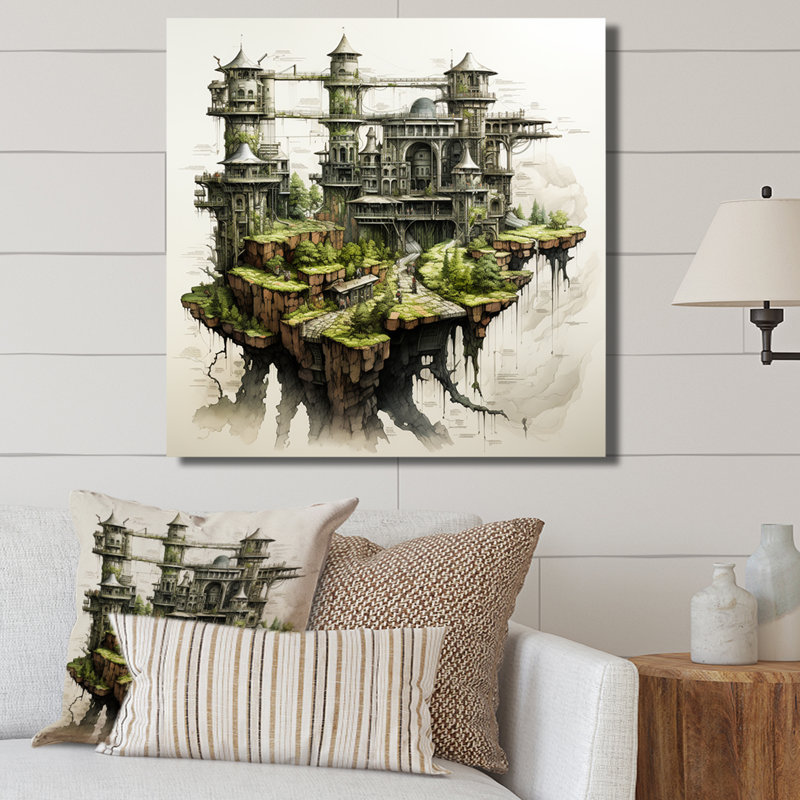 Dessin d'analyse d'une forteresse II sur toile, Toile tendue, H 30 po x l 30 po x P 1 po