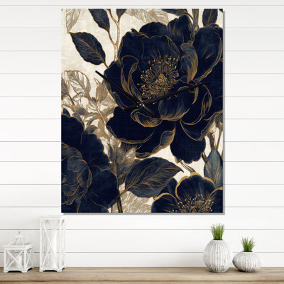 Horloge murale pivoines bleues et or