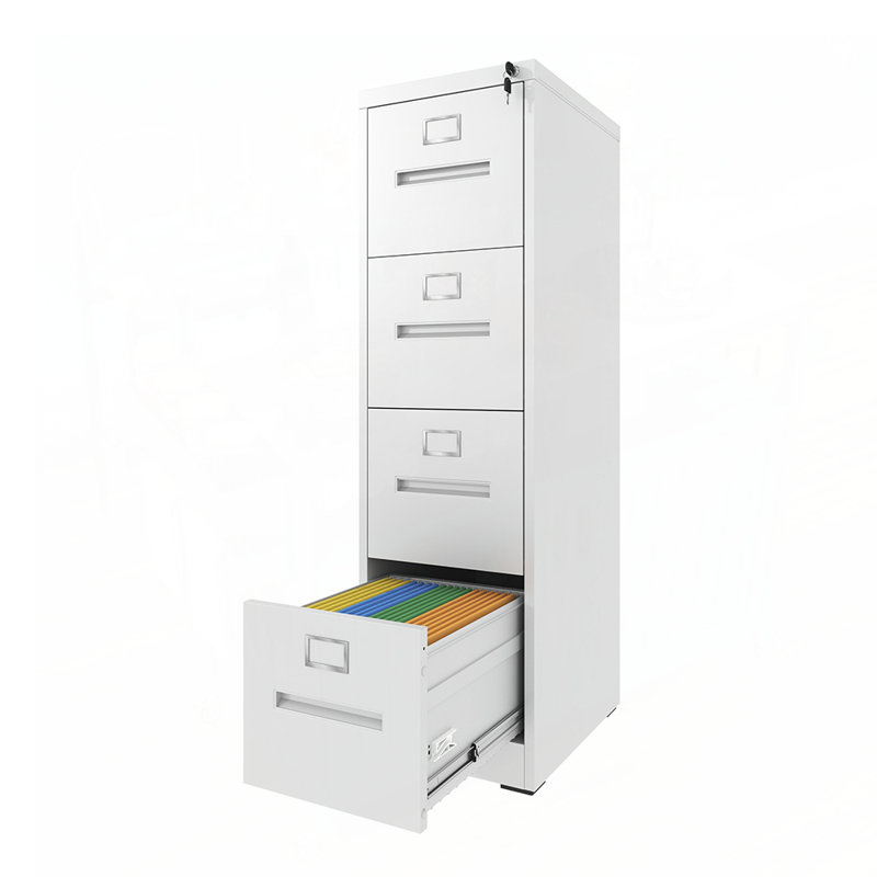 Classeur vertical à 4 tiroirs avec serrure verticale en métal pour bureau à domicile, Blanc