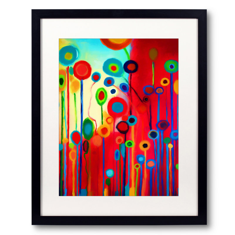 «Geometric Floral» par Angel Estevez - Peinture, Papier avec cadre noir, H 30 po x l 24 po