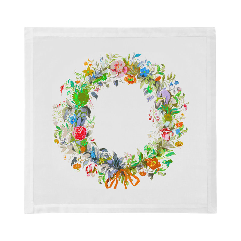 Wreath Flowers Cotton Sateen Dinner Napkins, Orange