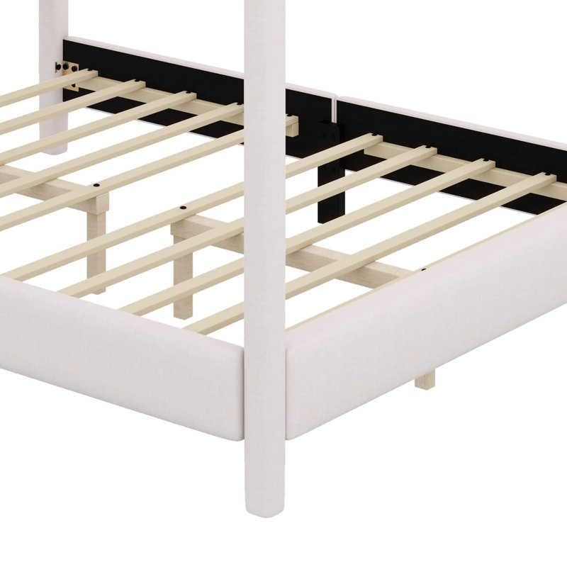 Lit à baldaquin tapissier Hokuto, Grand, Beige