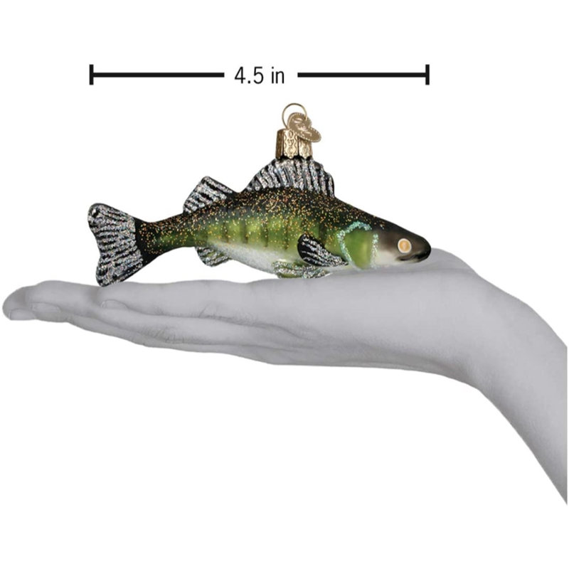 Handcrafted Green and Silver Glass Walleye Fish Ornament
