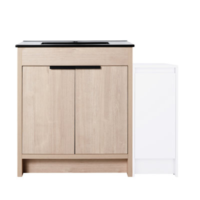 Meuble-lavabo autoportant avec lavabo en céramique et armoires de rangement