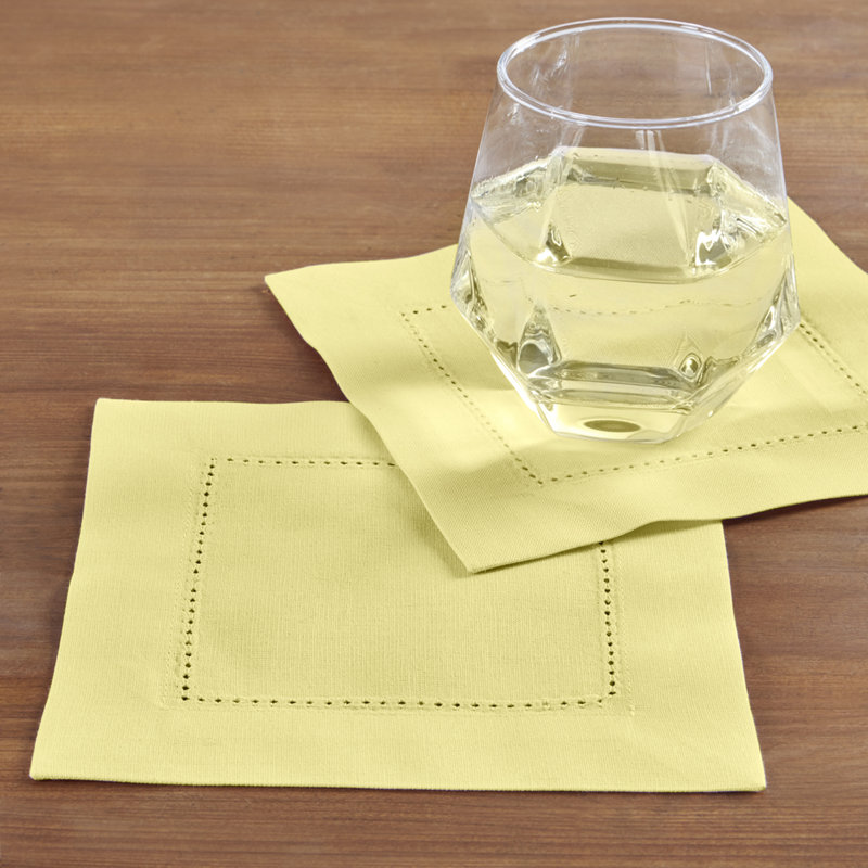 Cotton Linen Hemstitch Cocktail Napkins, Yellow