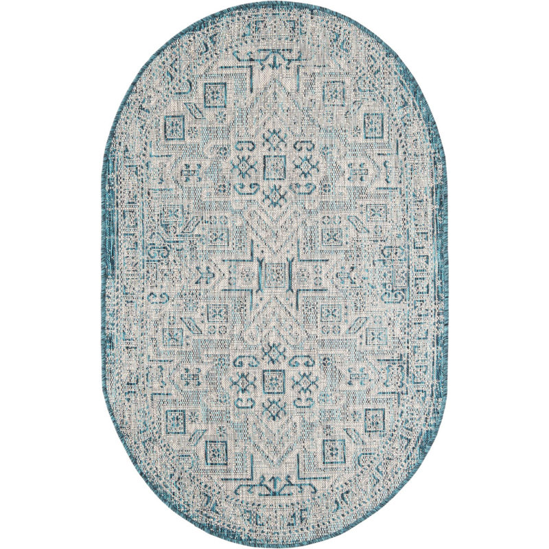 Tapis d'extérieur couleur bleu, Ovale 3 pi 3 po x 5 pi 3 po
