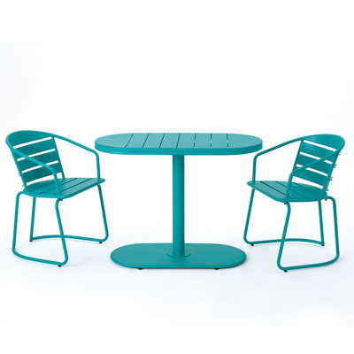 Bistro With Teal Hue - Iron For Outdoor Garden Furniture Iron, Teal, 2 Chairs & Oval Table