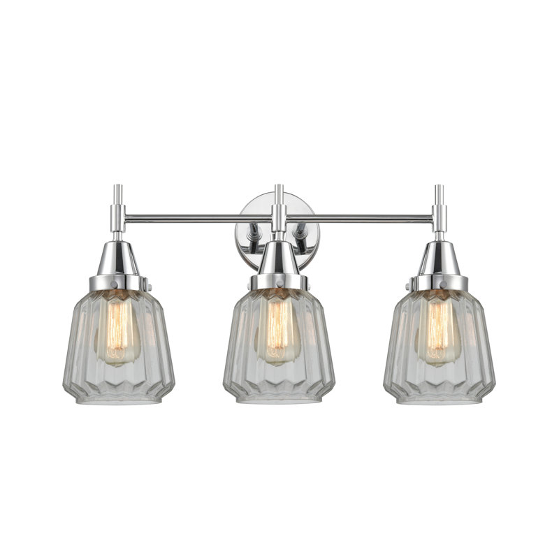 Éclairage pour meuble-lavabo à 3 lumières à intensité variable Gayle, Transparent, Ampoule DEL rétro 4 watts, Chrome poli